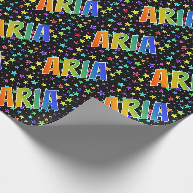 Rainbow Vorname "ARIA" + Sterne Geschenkpapier (Ecke)