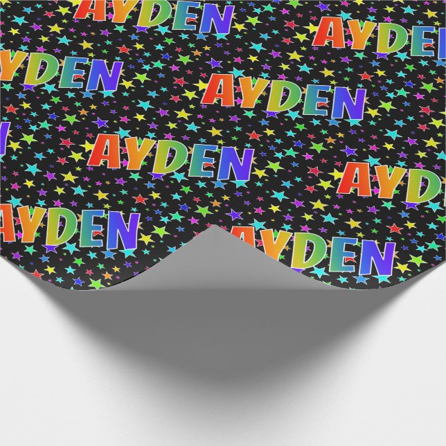 Rainbow Vorname "AYDEN" + Sterne Geschenkpapier (Ecke)