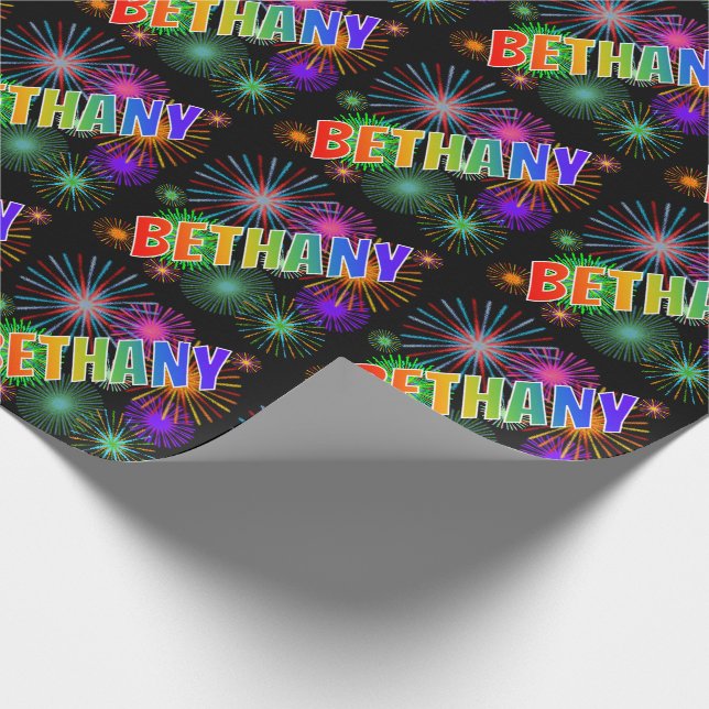 Rainbow Vorname "BETHANY" + Feuerwerk Geschenkpapier (Ecke)