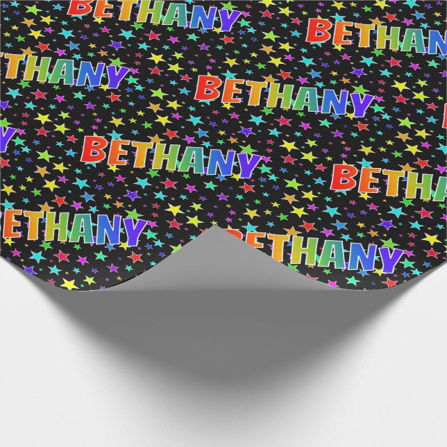 Rainbow Vorname "BETHANY" + Sterne Geschenkpapier (Ecke)