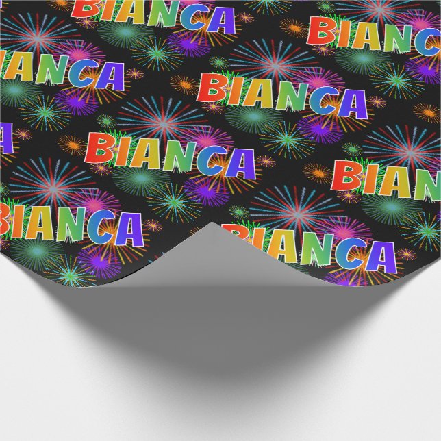 Rainbow Vorname "BIANCA" + Feuerwerkskörper Geschenkpapier (Ecke)