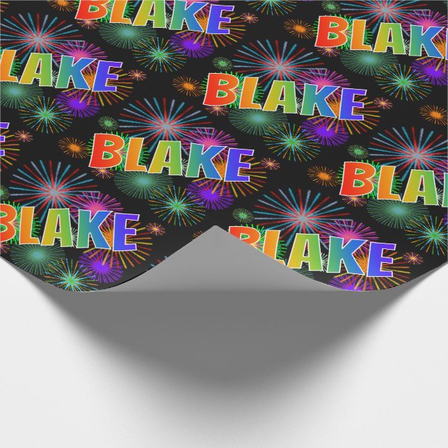 Rainbow Vorname "BLAKE" + Feuerwerk Geschenkpapier (Ecke)