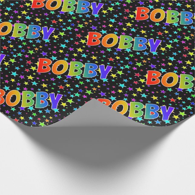 Rainbow Vorname "BOBBY" + Sterne Geschenkpapier (Ecke)