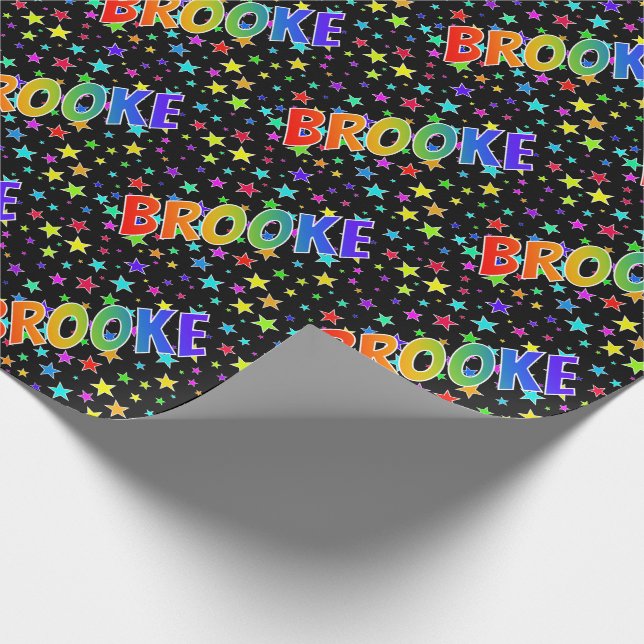 Rainbow Vorname "BROOKE" + Sterne Geschenkpapier (Ecke)