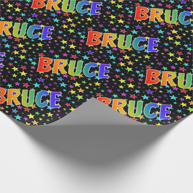Rainbow Vorname "BRUCE" + Sterne Geschenkpapier (Ecke)