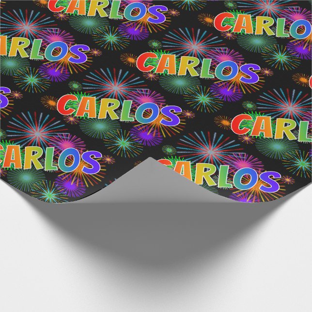 Rainbow Vorname "CARLOS" + Feuerwerkskörper Geschenkpapier (Ecke)