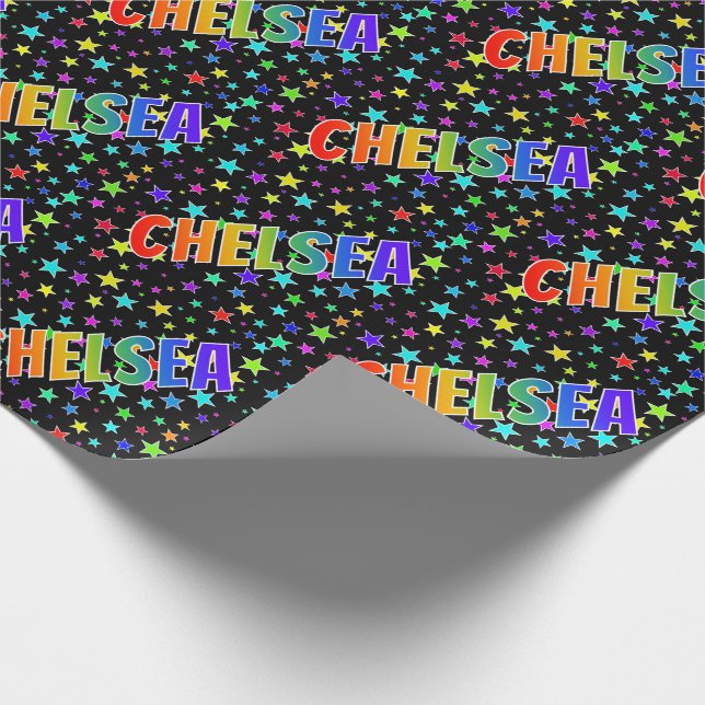 Rainbow Vorname "CHELSEA" + Sterne Geschenkpapier (Ecke)