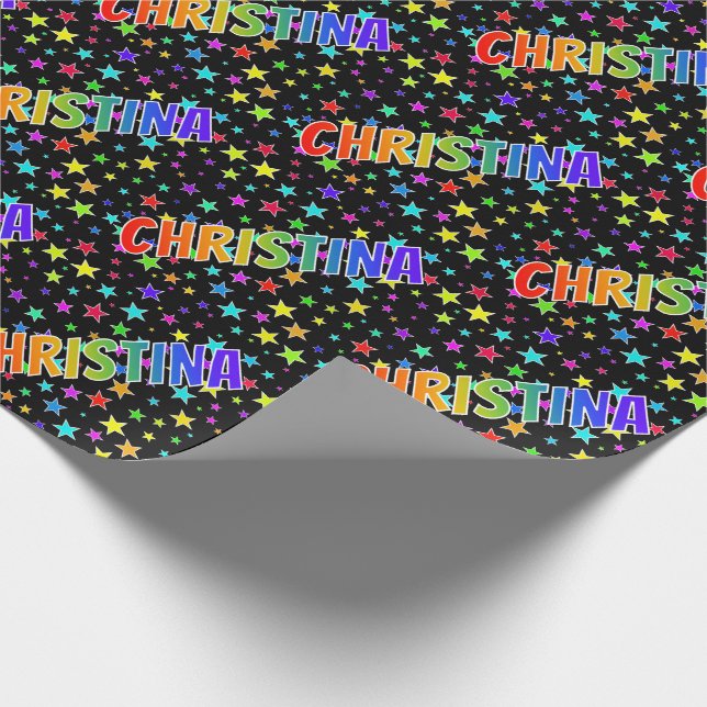 Rainbow Vorname "CHRISTINA" + Sterne Geschenkpapier (Ecke)