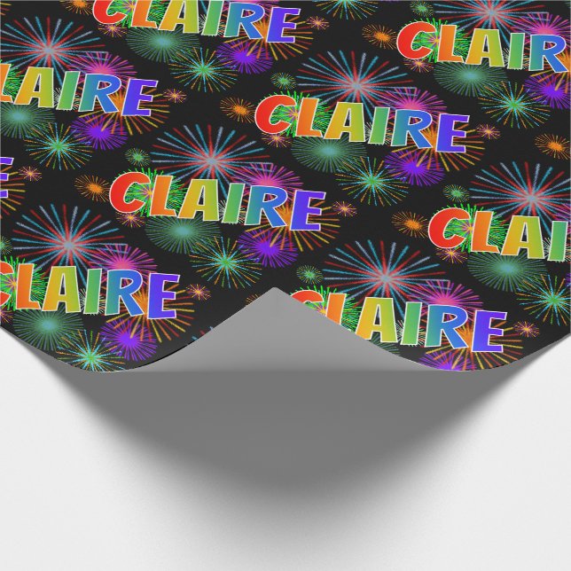 Rainbow Vorname "CLAIRE" + Feuerwerk Geschenkpapier (Ecke)