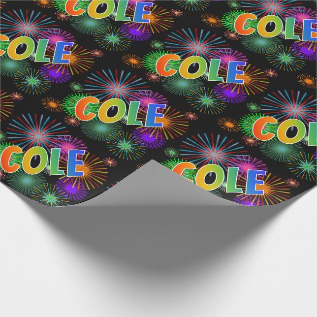 Rainbow Vorname "COLE" + Feuerwerk Geschenkpapier (Ecke)