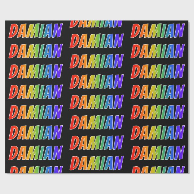 Rainbow Vorname "DAMIAN"; Fun & Colorful Geschenkpapier (Flach)