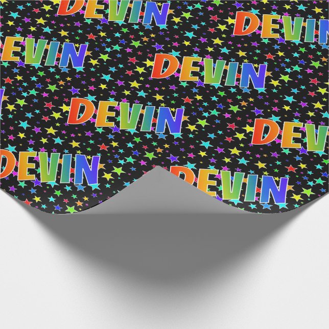 Rainbow Vorname "DEVIN" + Sterne Geschenkpapier (Ecke)