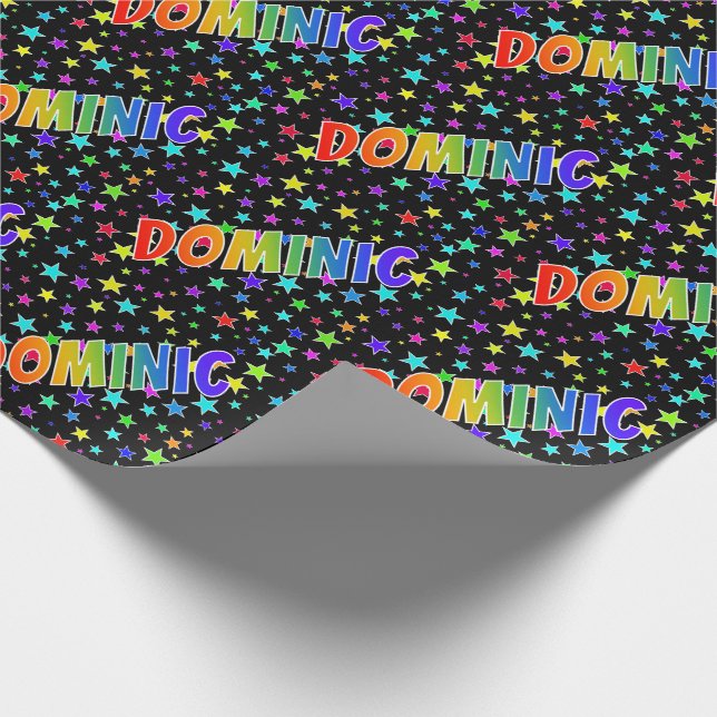 Rainbow Vorname "DOMINIC" + Sterne Geschenkpapier (Ecke)