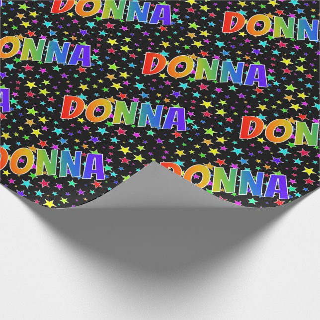 Rainbow Vorname "DONNA" + Sterne Geschenkpapier (Ecke)
