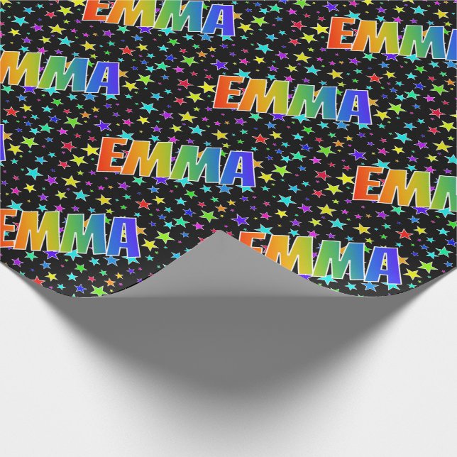 Rainbow Vorname "EMMA" + Sterne Geschenkpapier (Ecke)