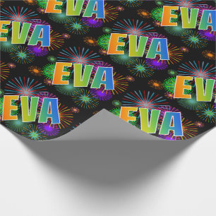 Rainbow Vorname "EVA" + Feuerwerk Geschenkpapier