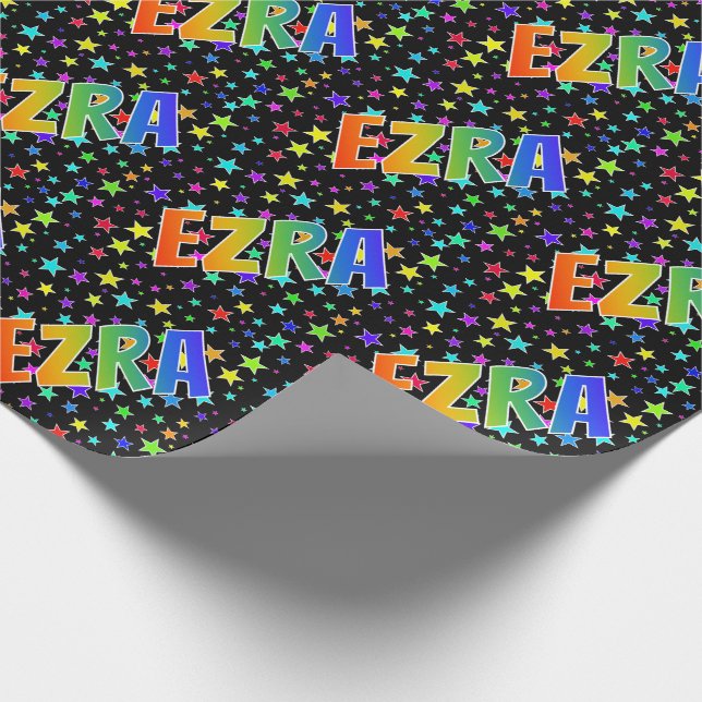 Rainbow Vorname "EZRA" + Sterne Geschenkpapier (Ecke)