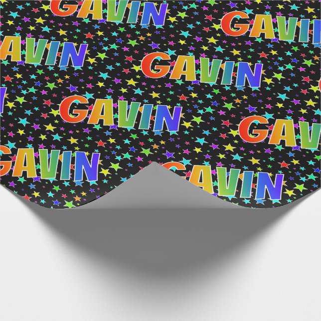Rainbow Vorname "GAVIN" + Sterne Geschenkpapier (Ecke)