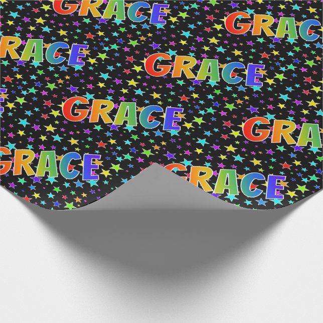 Rainbow Vorname "GRACE" + Sterne Geschenkpapier (Ecke)