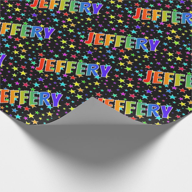 Rainbow Vorname "JEFFERY" + Sterne Geschenkpapier (Ecke)