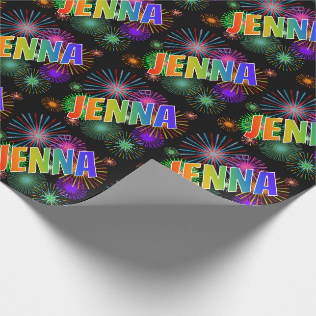 Rainbow Vorname "JENNA" + Feuerwerke Geschenkpapier (Ecke)