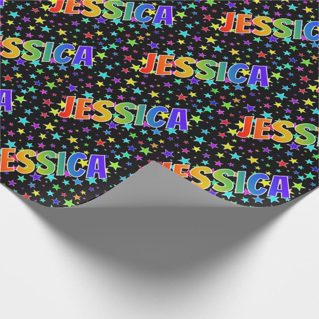 Rainbow Vorname "JESSICA" + Sterne Geschenkpapier (Ecke)
