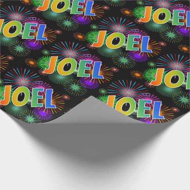 Rainbow Vorname "JOEL" + Feuerwerk Geschenkpapier (Ecke)