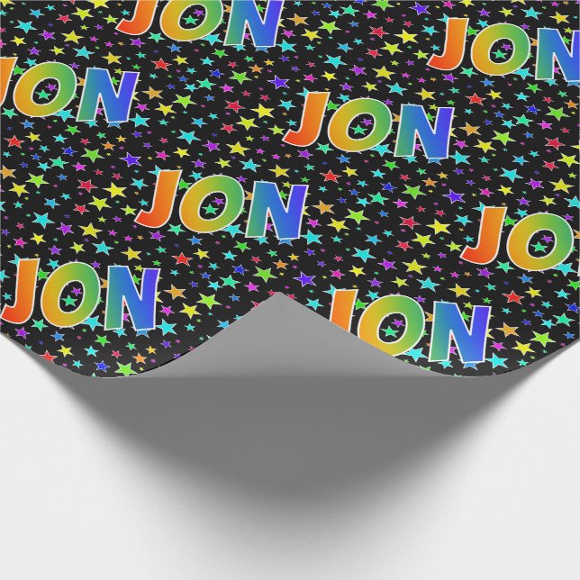 Rainbow Vorname "JON" + Sterne Geschenkpapier (Ecke)
