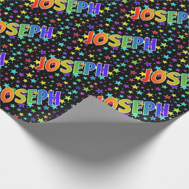 Rainbow Vorname "JOSEPH" + Sterne Geschenkpapier (Ecke)