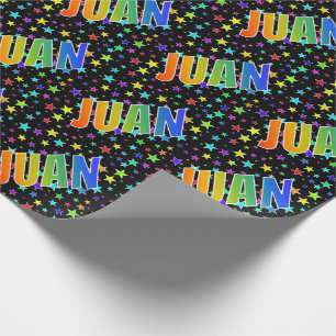 Rainbow Vorname "JUAN" + Sterne Geschenkpapier