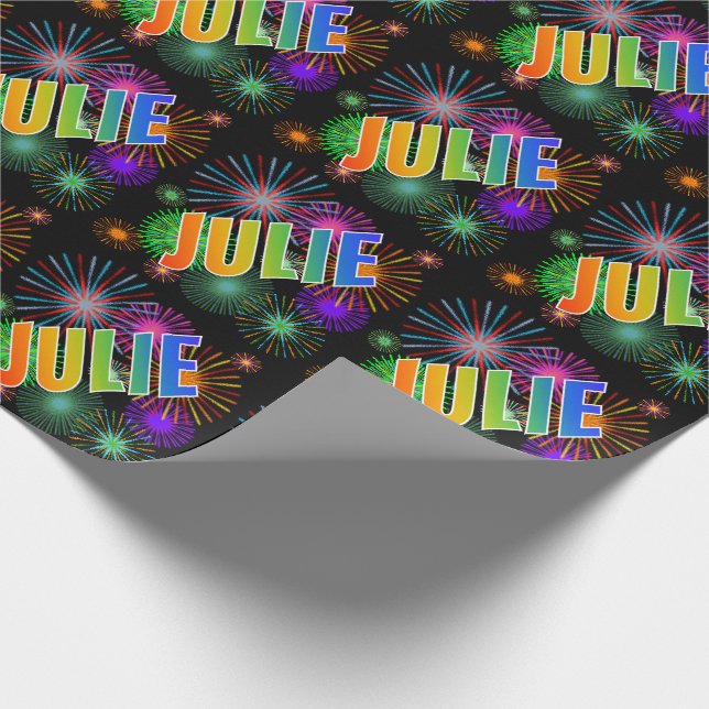 Rainbow Vorname "JULIE" + Feuerwerk Geschenkpapier (Ecke)