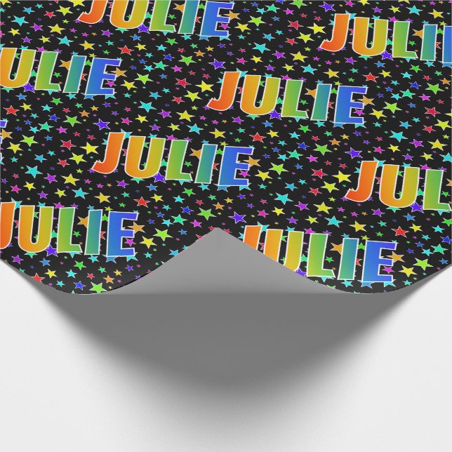 Rainbow Vorname "JULIE" + Sterne Geschenkpapier (Ecke)