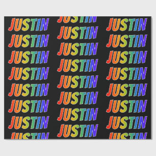 Rainbow Vorname "JUSTIN"; Fun & Colorful Geschenkpapier