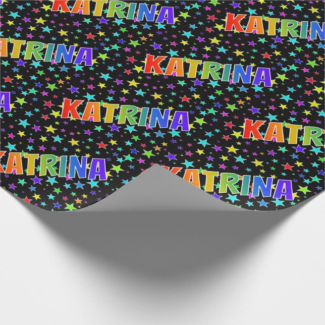Rainbow Vorname "KATRINA" + Sterne Geschenkpapier (Ecke)