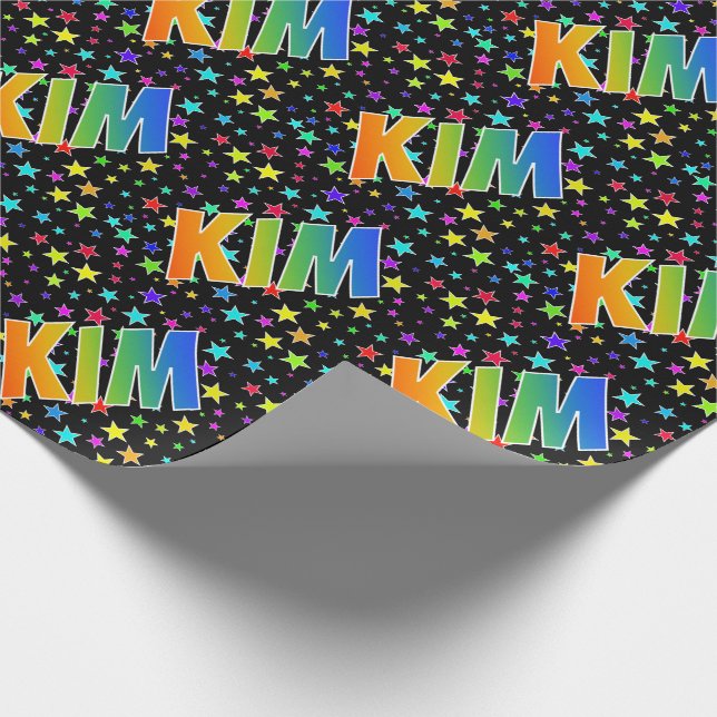 Rainbow Vorname "KIM" + Sterne Geschenkpapier (Ecke)
