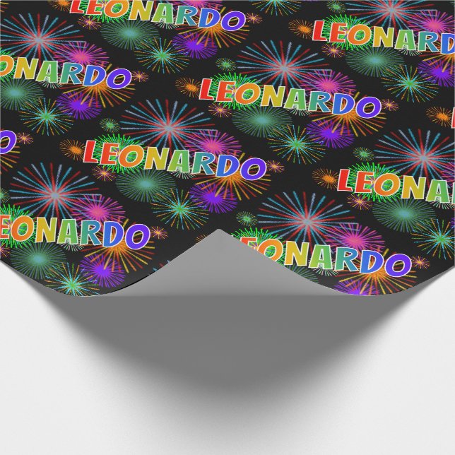 Rainbow Vorname "LEONARDO" + Feuerwerk Geschenkpapier (Ecke)