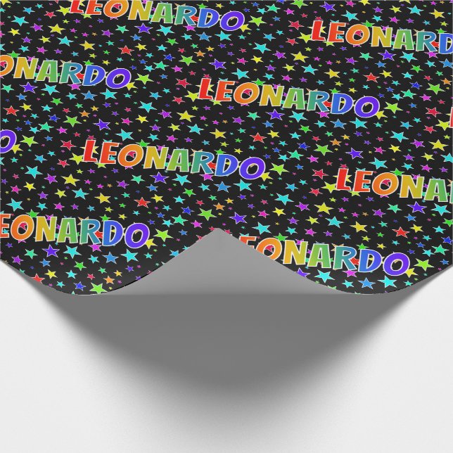 Rainbow Vorname "LEONARDO" + Sterne Geschenkpapier (Ecke)