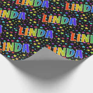 Rainbow Vorname "LINDA" + Sterne Geschenkpapier