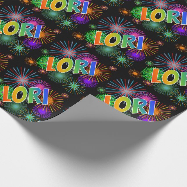 Rainbow Vorname "LORI" + Feuerwerk Geschenkpapier (Ecke)
