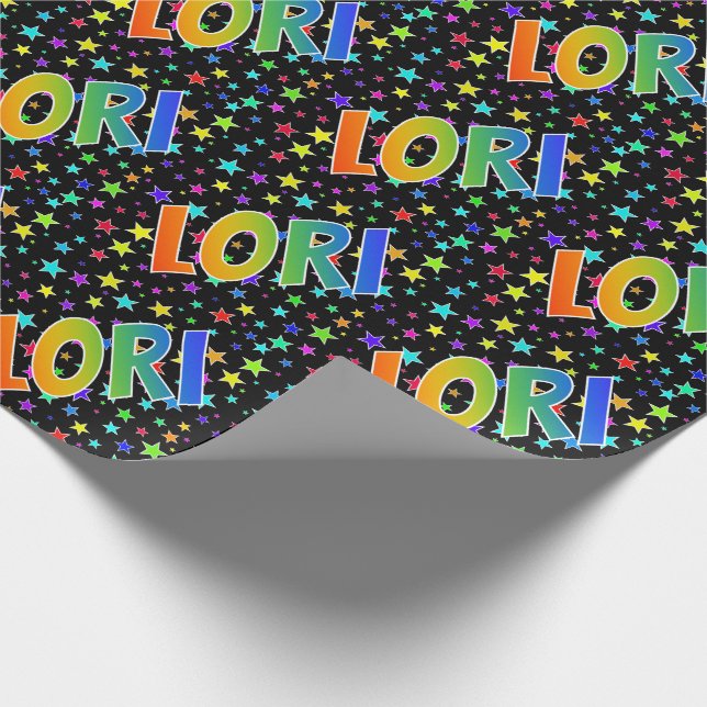 Rainbow Vorname "LORI" + Sterne Geschenkpapier (Ecke)