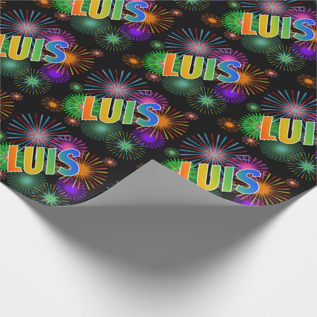 Rainbow Vorname "LUIS" + Feuerwerk Geschenkpapier (Ecke)