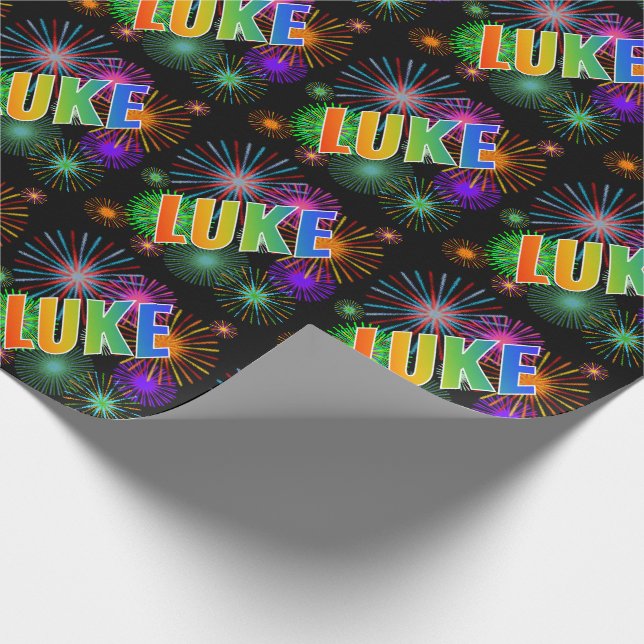 Rainbow Vorname "LUKE" + Feuerwerkskörper Geschenkpapier (Ecke)