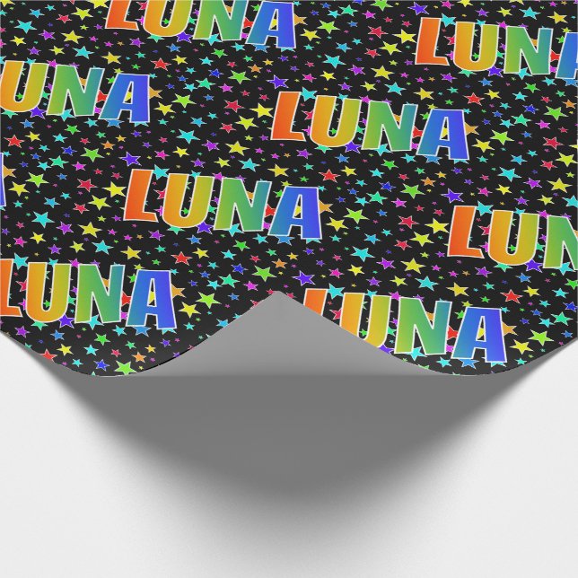 Rainbow Vorname "LUNA" + Sterne Geschenkpapier (Ecke)