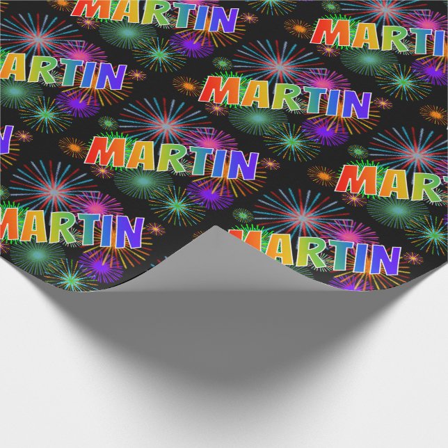 Rainbow Vorname "MARTIN" + Feuerwerkskörper Geschenkpapier (Ecke)