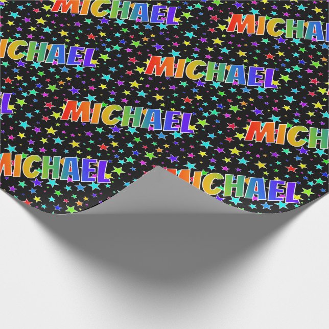 Rainbow Vorname "MICHAEL" + Sterne Geschenkpapier (Ecke)