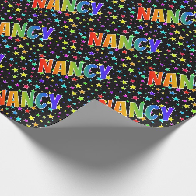 Rainbow Vorname "NANCY" + Sterne Geschenkpapier (Ecke)