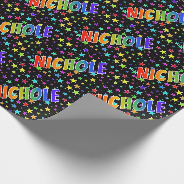 Rainbow Vorname "NICHOLE" + Sterne Geschenkpapier (Ecke)