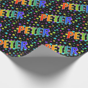 Rainbow Vorname "PETER" + Sterne Geschenkpapier