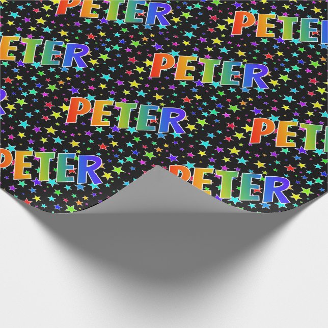 Rainbow Vorname "PETER" + Sterne Geschenkpapier (Ecke)
