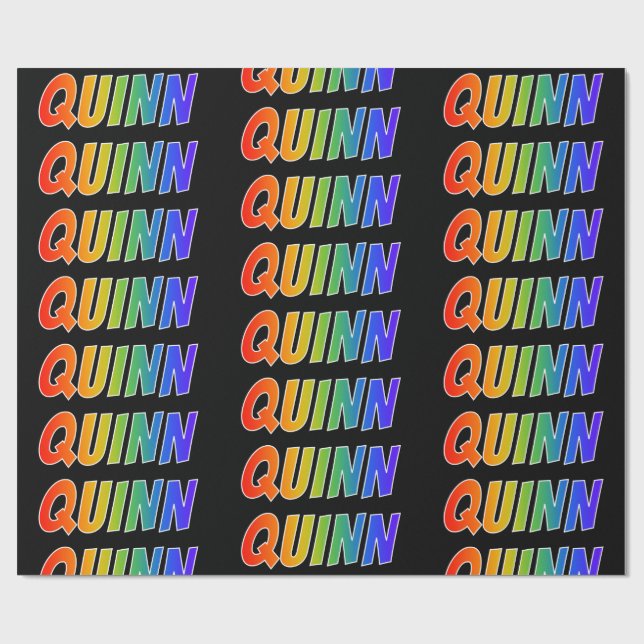 Rainbow Vorname "QUINN"; Fun & Colorful Geschenkpapier (Flach)
